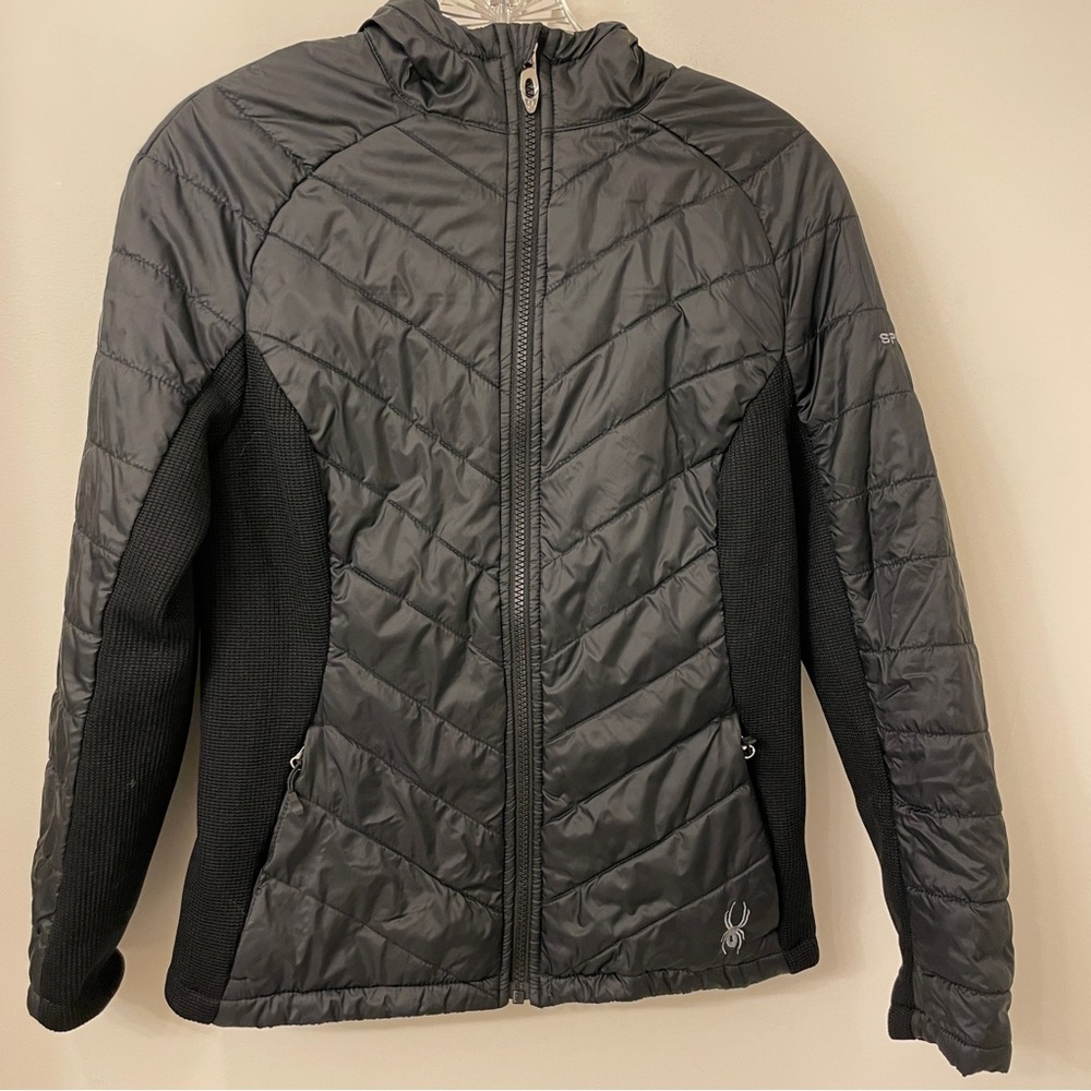 SPYDER Women’s Full Zip Insulated Hooded Quilted Puffer Jacket Black Small S - Picture 2 of 15